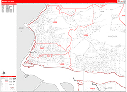 Niagara Falls Wall Map Zip Code Red Line Style 2026